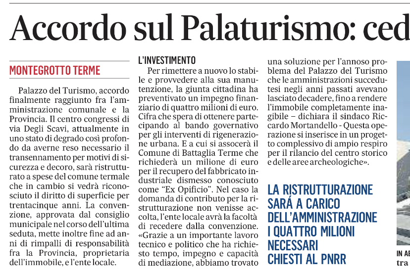 accordo palazzo turismo Montegrotto Terme